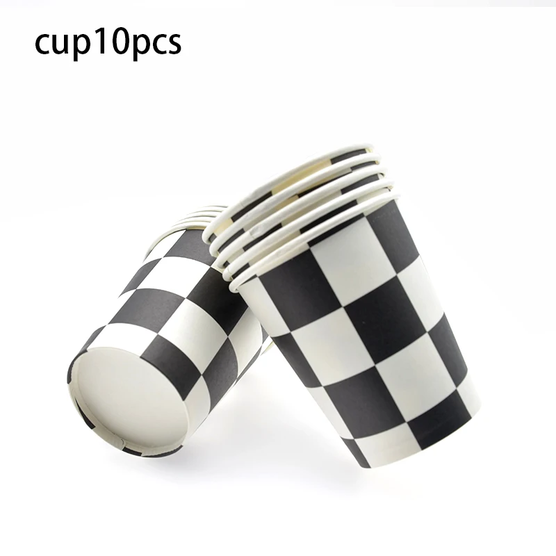 cup10pcs Черно-белые вечерние шахматы в стиле гоночной машины, набор одноразовой посуды с Клетчатым флагом, вечерние принадлежности для детского душа - Цвет: cup10pcs