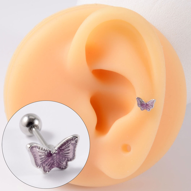 Surgical Steel CZ Cute Butterfly Ear Studs Cartilage Helix Lobe Conch Piercing Earring For Girls Gift Body Piercing Jewelry