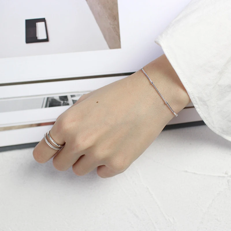 VIVILADY Настоящее 925 пробы серебро для женщин Шарм Braclet шикарный Крошечные Круглые бусины трендовая цепочка для леди студентка девушка основные ювелирные изделия