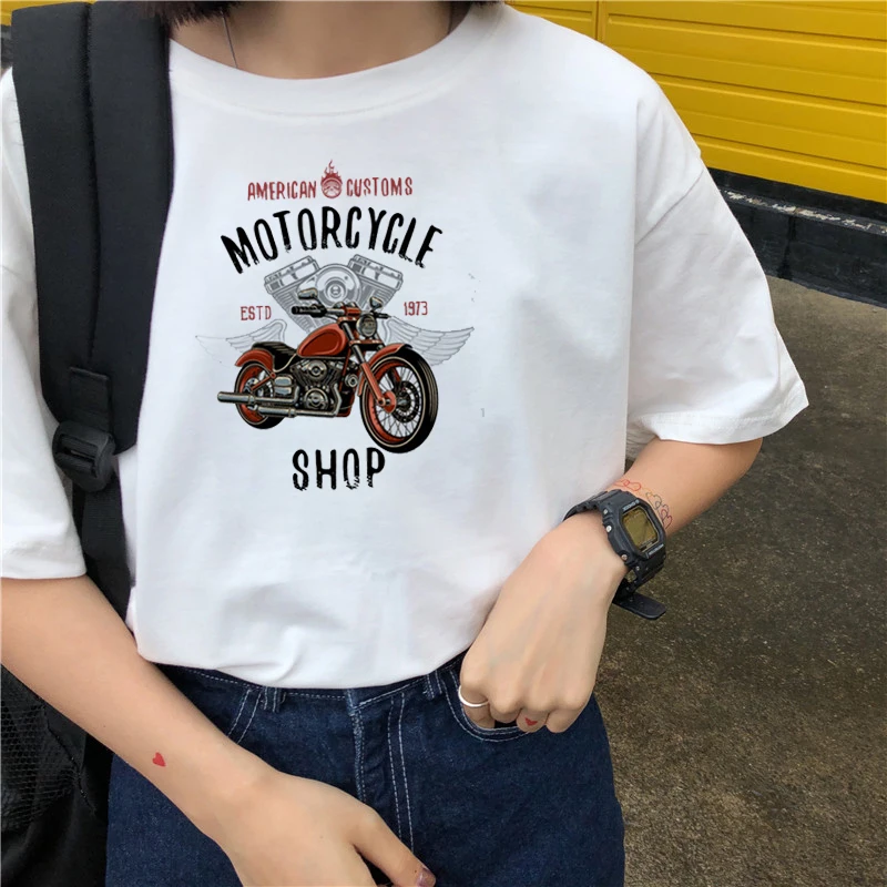 

New Customs Motorcycle 1987 Printed T-shirt Fashion Short-sleeved Neutral t shirt White Round-collar Top womens shirts