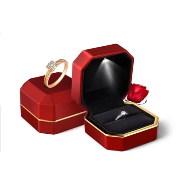 

New Rings Display Box Storage Soft Velvet Tray Case Holder Stand Display Storage Box Show Jewelry Organiser LED Light Ring Box