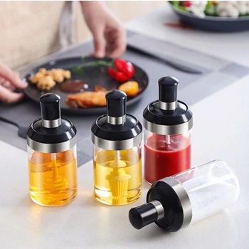 

Seasoning Bottles Glass Condiment Storage Containers Condiment Pot Spice jar with Spoon Honey Pot Oil Brush Bottle Kitchen Tools