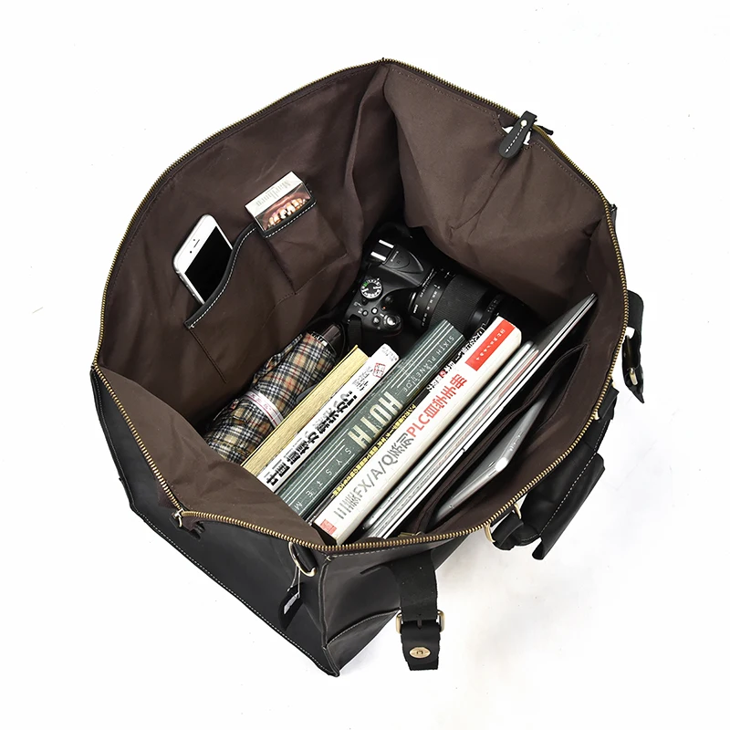 Men's Crazy Horse Leather Travel Bag 18" big capacity travel duffel Unisex durable cowhide weekend bag messenger tote handbag