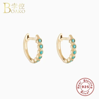 

Real 925 Sterling Silver Earrings For Women Gold Crystal Stone Earrings Girl Ear Bone Piercing Earring Female Small Hoop aretes