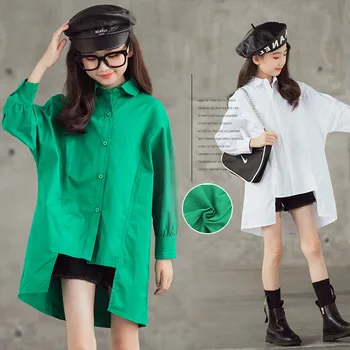 

Children's Shirt Autumn New Kids Shirts Mid-length Loose Blouses for Girls Shirts Long-sleeved Fashion Teen Tops 10 12 13 Years