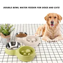 Нержавеющая сталь медленная еда двойные чаши Пшеничная солома собаки кормушки продукт для домашних животных соломы+ кормушки для собак из нержавеющей стали 4 типа