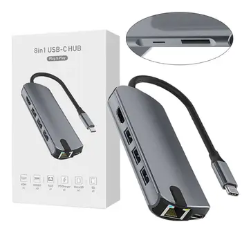 

8-in-1 USB Hub Type C to HDMI USB3.0 RJ45 VGA Power Adapter for macBook samsung Hua wei P20 Pro usb c Splitter HUB Adapter C26
