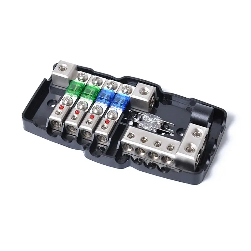 

Multi-functional LED Car Audio Stereo ANL Fuse Holder Distribution 0/4ga 4 Way Fuses Box Block 30A 60A 80Amp