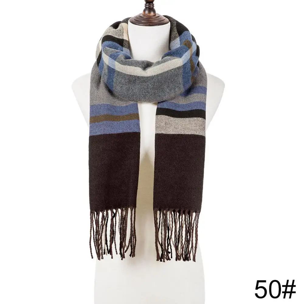 Новинка, зимний шарф для мужчин и женщин, теплые вязаные вещи для зимы, шарф для женщин, шаль унисекс, длинный клетчатый шарф с бахромой, женский шарф - Цвет: 50