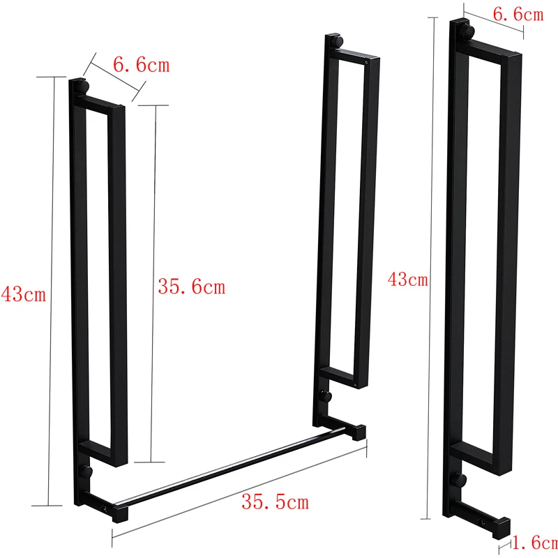 Black Towel Bar Bathroom Towel Rack With Hook Space Aluminum Two Way Install Rack Kitchen Storage Holder