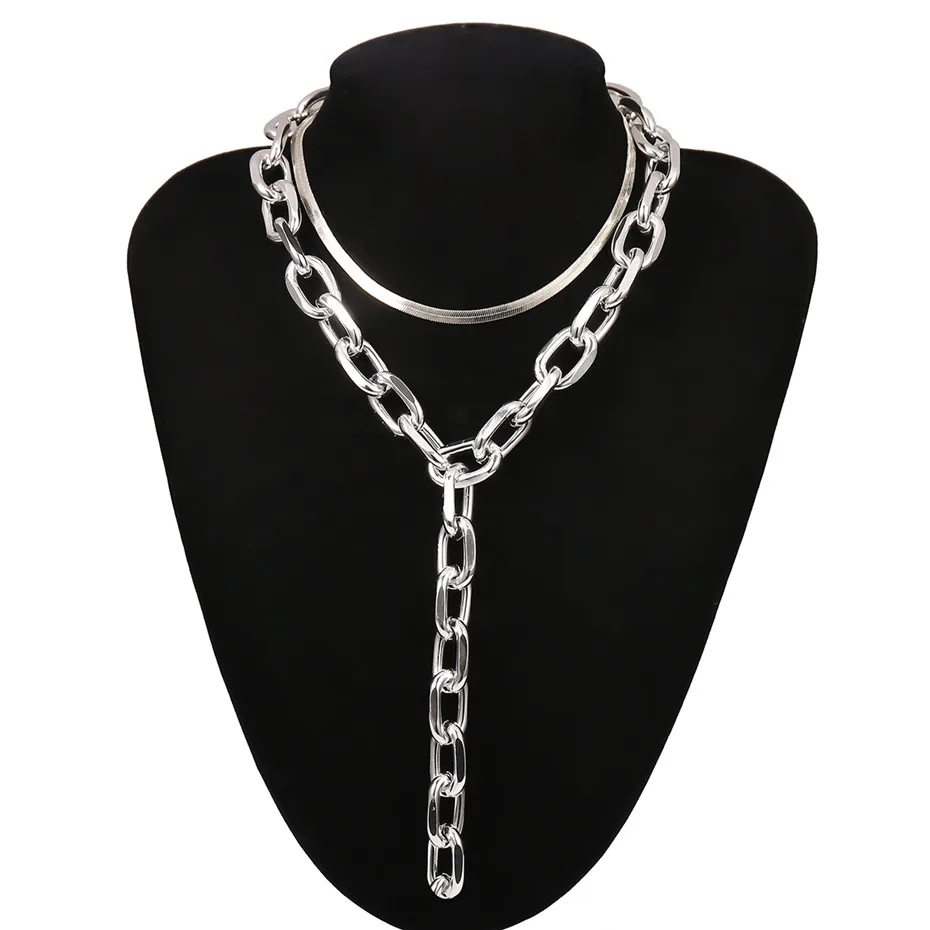 Necklace IngeSight.Z, Двухслойное кубинское толстое длинное ожерелье в стиле панк, хип-хоп, золотого цвета, массивное металлическое колье, ожерелье для женщин, ювелирное изделие - Окраска металла: Necklace