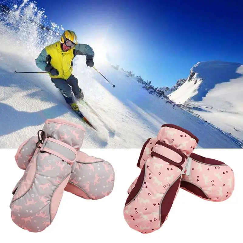 Милые водонепроницаемые детские зимние теплые лыжные перчатки для мальчиков и девочек, Нескользящие варежки