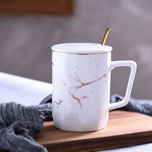 A white Marble Gold Stripe Mug White Black Olive Green Coffee Cup Quality Ceramic New Year Mug Gift for Friend Dinner Water Juice Cup - Цвет: A white