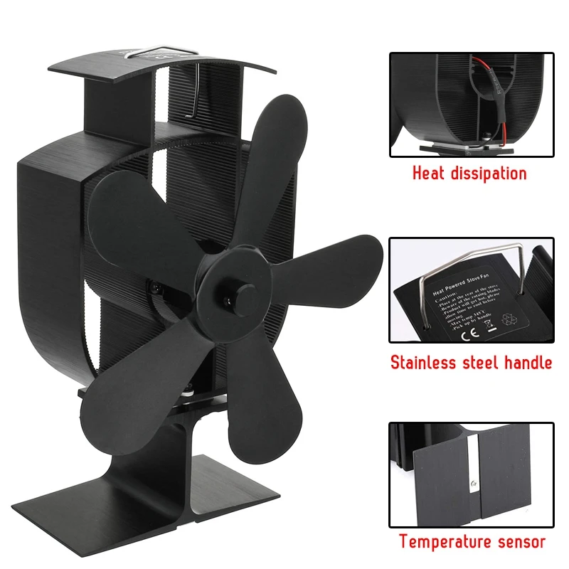 Черный 5 лопастей Тепловая плита вентилятор кастаньеты черная Тихая горелка экологический вентилятор Домашний Вентилятор для камина Тепловая эко эффективная плита надкаминный вентилятор