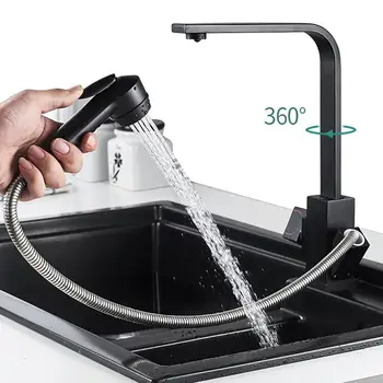

Kitchen Faucet cold and hot water, black kitchen faucet, pull out faucet, 360 rotation, kitchen faucet