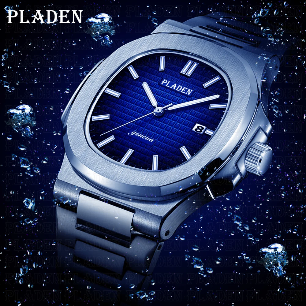 Baratos Reloj de pulsera para hombre clásico de buceo PLADEN, reloj de pulsera de cuarzo para hombre, moderno, a prueba de agua, analógico, luminoso y elegante