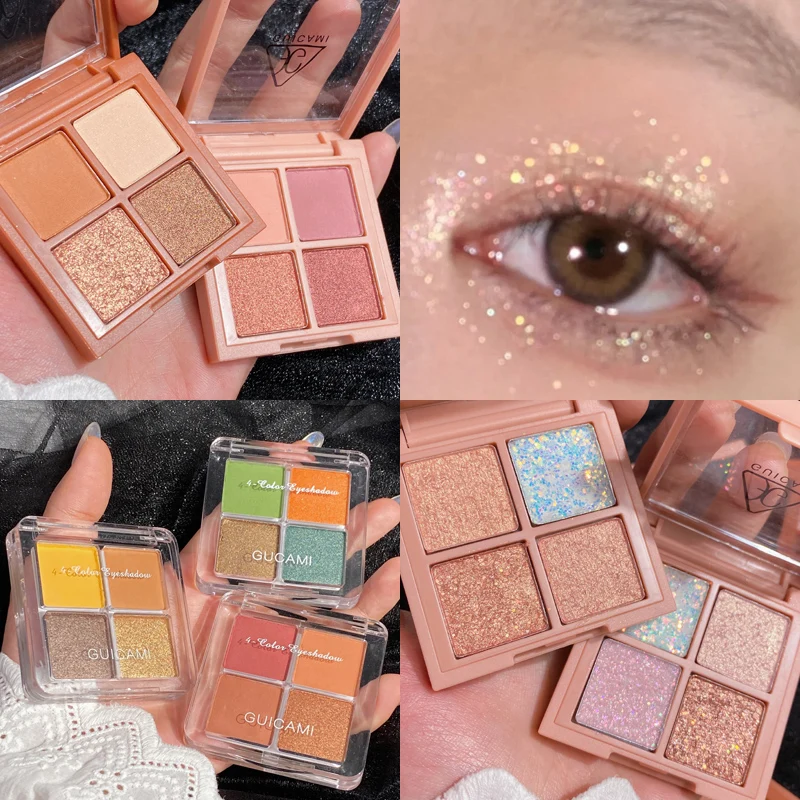 

4 Color Eyeshadow Palette Glitter Pearlescent Diamond Bright Eyeshadow Pallete Waterproof Shimmer Matte Makeup Eyeshadow Palette
