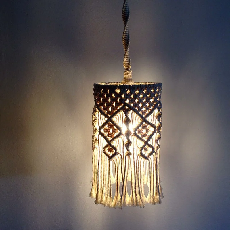 

Macrame Lamp Shade Boho Rope anging Pendant Light Cover Creative Office Bedroom Living Room Bohemian Home Decor Lighting