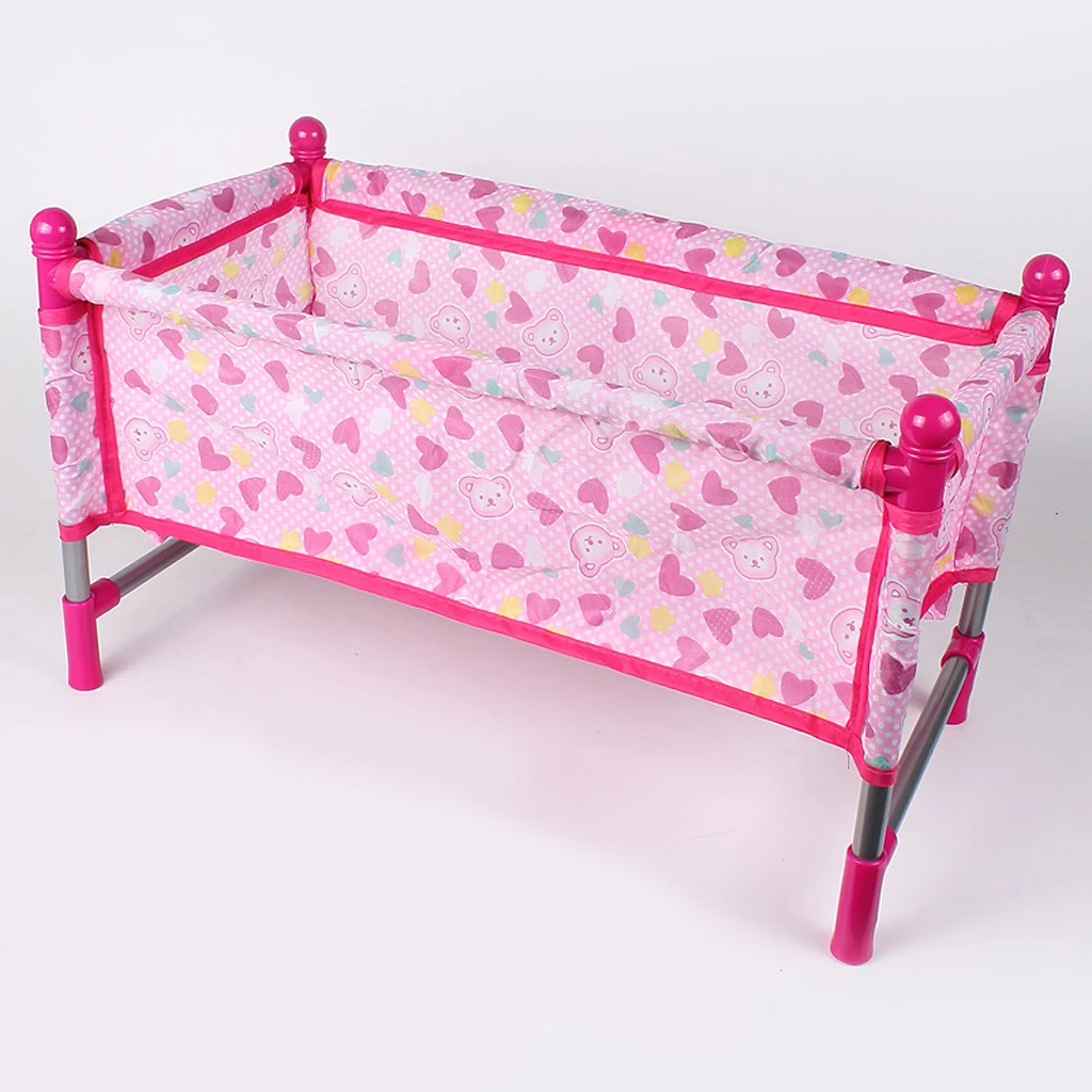 Pink Rocking Bed for Dolls | Baby Doll Crib Toy Furniture and Play House Accessories | Fits 9-12inch Reborn Dolls