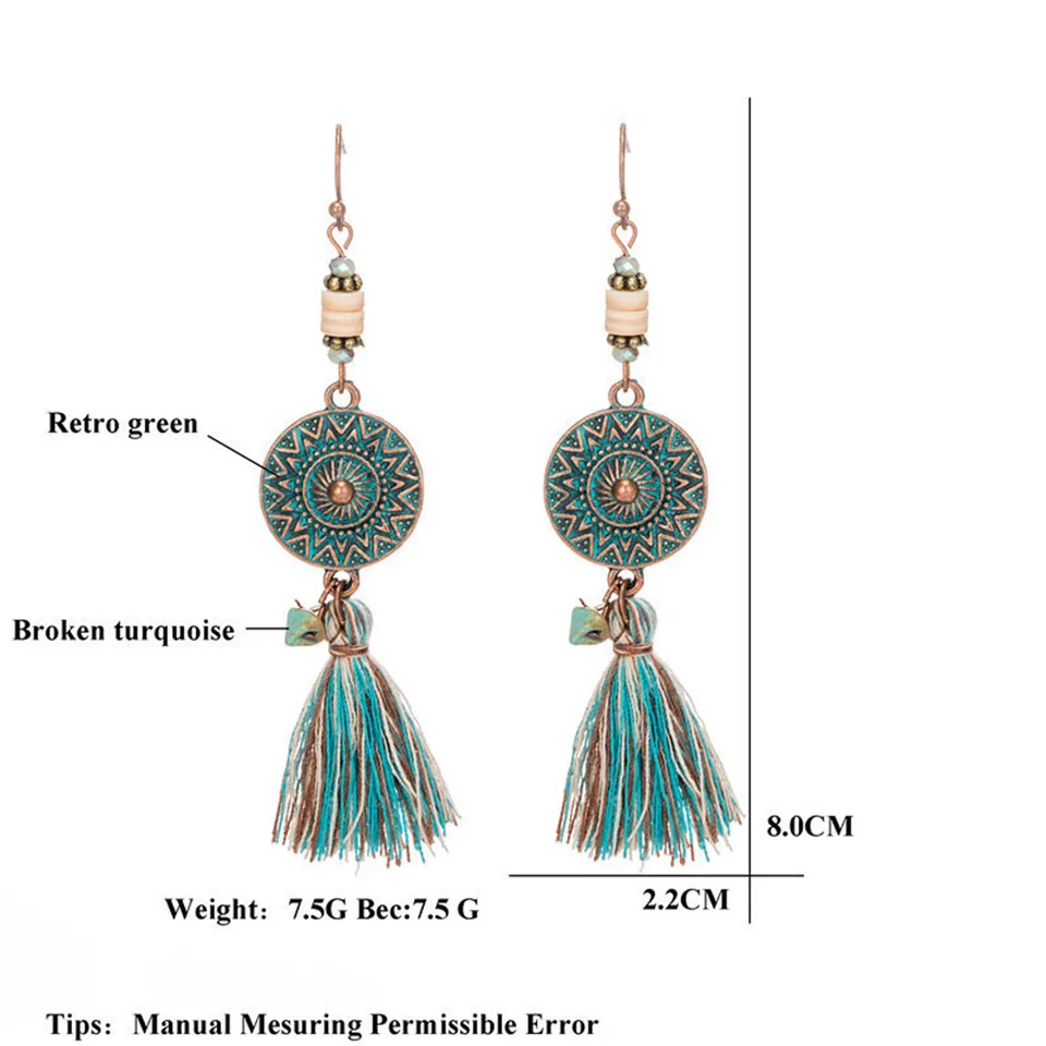Exaggerated natural stones bead long tassel earrings 2020 New bohemian brincos bijoux Crystal dangle drop earrings women jewelry（1-1） (13)
