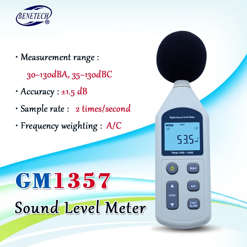 BENETECH GM1357 измеритель уровня звука шум Neter 30-130dB Высокоточный Ручной Тестер шума для