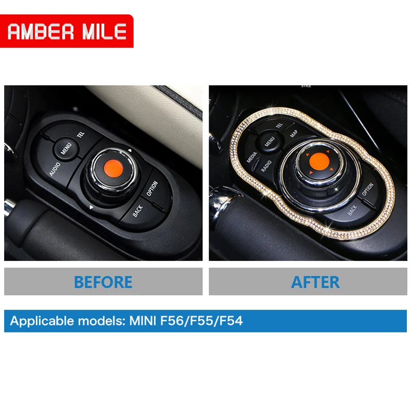 AMBERMILE 3D искусственный кристалл для Mini Cooper Clubman F54 F55 F56 аксессуары Автомобильная Мультимедийная Кнопка контроллера рамка наклейка