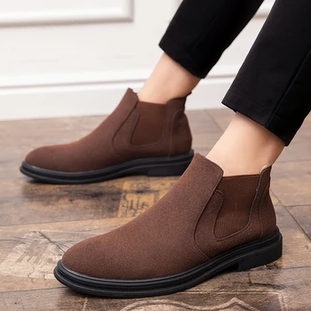 

italian famous brand men casual ankle boots comfortable genuine leather shoes pointed toe platform chelsea boot shorts botas man