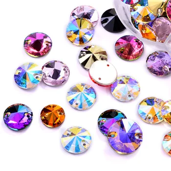 

40pcs AAAAA Quality 12mm Round Rivoli Glass Sew On Rhinestones Flatback Crystal Sewing Strass for DIY Wedding Dress B1248
