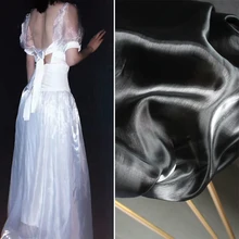 Черный и белый блестящий прозрачный тюль свадебное платье ткань, по распродаже метр
