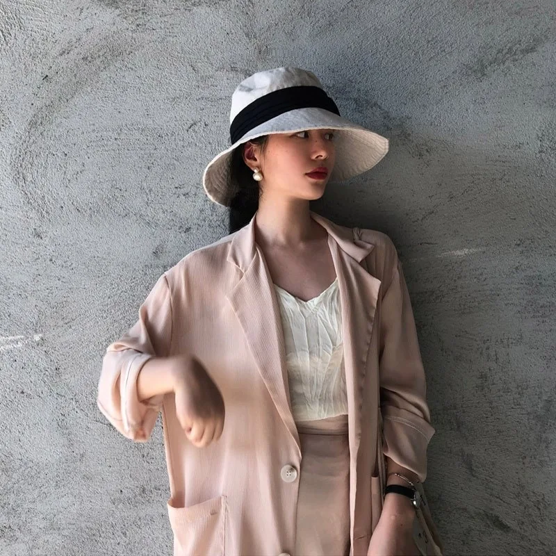 Crescent City~ Korean-style CHIC Laziness-Style Two-Button Suit Coat Women's New Style Loose Thin Sun Shirt