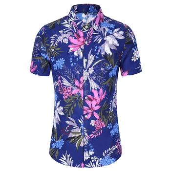 

Shirt for Man Retro trend Floral Print Top Short Sleeve Shirts Male Personality Fashion Plus Size Blouse Summer New