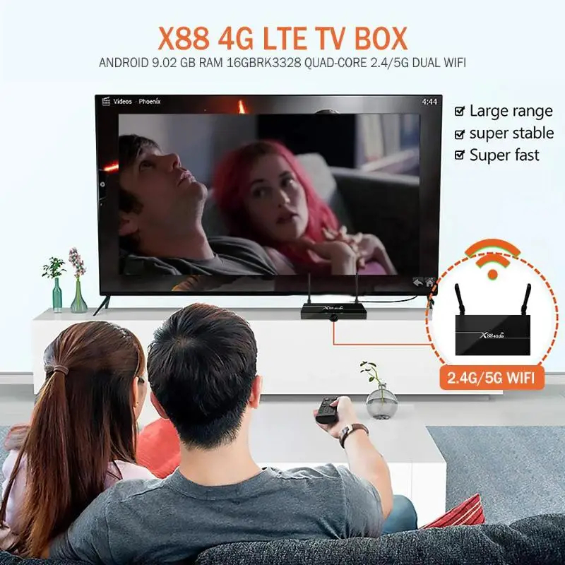 X88 4G Lte Smart tv Box 2 Гб 16 Гб двухдиапазонный WiFi телеприставка кабельного телевидения ТВ-приставка с sim-картой для домашнего ТВ