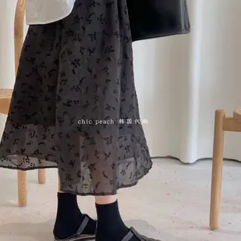 

Korean-Style Three-Dimensional Locking Small Floral Handle High Quality Summer Solid Color Chiffon Skirt Full Skirt