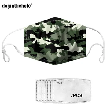 

Doginthehole Army Camo Print PM2.5 Mask with 7Pcs Carbon Filter Washable Reusable Outdoor Mouth Mask Anti Haze Proofwind Masks