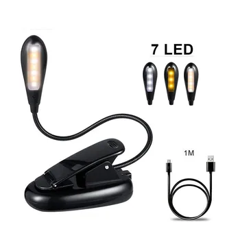 

7 LED Clip-on Music Stand Lights Portable Flexible Eye Protection Reading Book Light USB Bed Desk Lamp for Piano