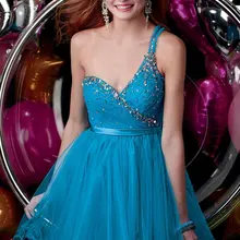 Дешевые одно плечо синий Beadeds платья для выпускного вечера mezuniyet elbiseleri платье для выпускного вечера тюлевые Выпускные платья