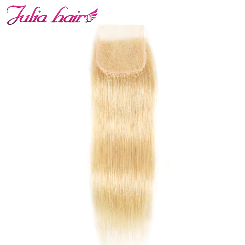 Ali Julia, блонд, прозрачный, 613, шнуровка, бразильские прямые человеческие волосы, свободная часть, 4*4 дюйма, швейцарское кружево, закрытие, волосы remy
