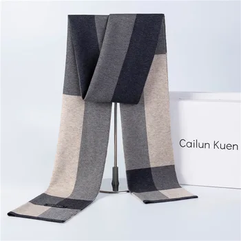 

Winter Luxury Men Wool Scarf High-end Simple Trend Wild Check Long Hijab Scarf Warm Accesories Winter