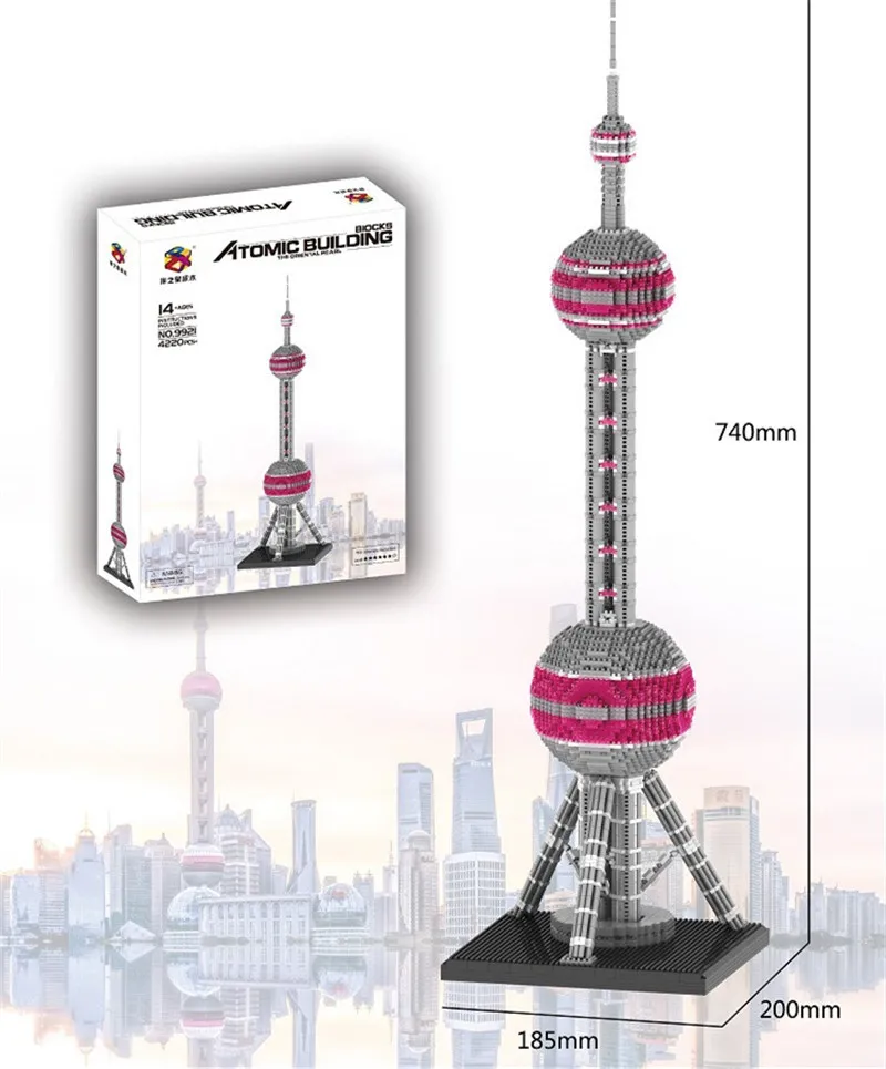 740cm Architecture mini City set Landmarks Oriental Pearl Tower Model Building Blocks Children Toys Educational Bricks Kids Gift