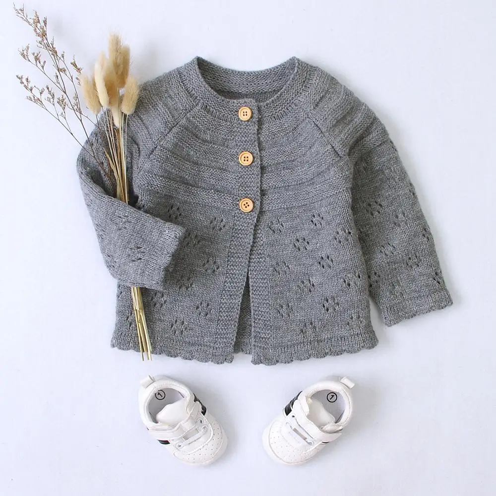 

Baby Sweaters Cardigans Autumn Solid Flower Knitted Newborn Bebes Knitted Jackets Coats Full Sleeve Toddler Kid Knitwear Clothes