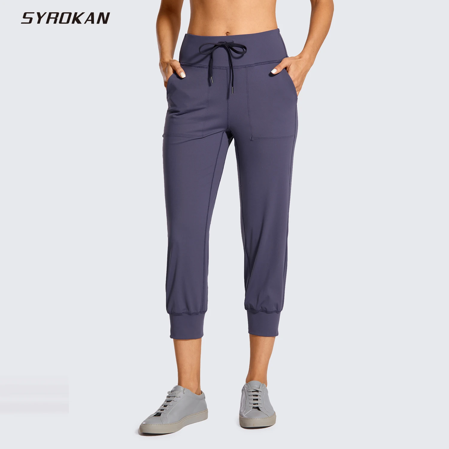 SYROKAN Women's Naked Feeling Workout Yoga Jogger with Pockets Drawstring Comfy Lounge Capri Pants-25 inches SYROKAN Women's Naked Feeling Workout Yoga Jogger with Pockets Drawstring Comfy Lounge Capri Pants-25 inches