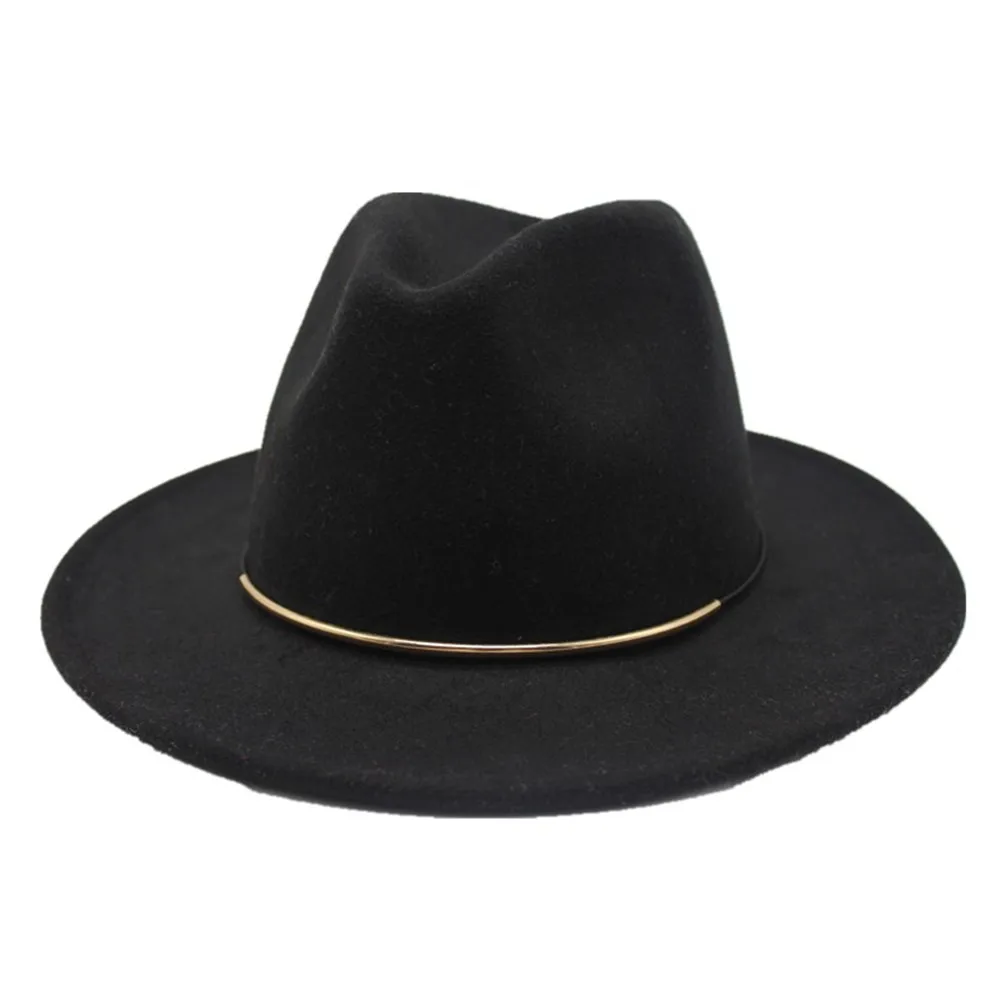 Black Аутентичная Мужская и женская модная шерстяная шляпа Fedora дорожная Повседневная шляпа широкая шляпа размер 56-58 см - Цвет: Black