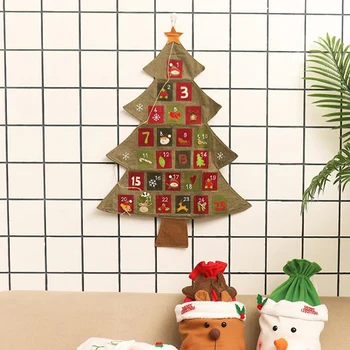 

1pc Diy Applique Christmas Advent Calendars Large Felt Fabric Christmas Tree Calendar With Pockets Xmas New Year Home Decoration