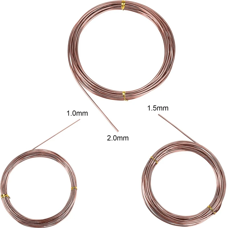 Cabo de treinamento para bonsai, 9 rolos de fios de alumínio anodizado para bonsai com 3 tamanhos (1.0mm, 1.5mm, 2.0mm), total de 147 pés (marrom)