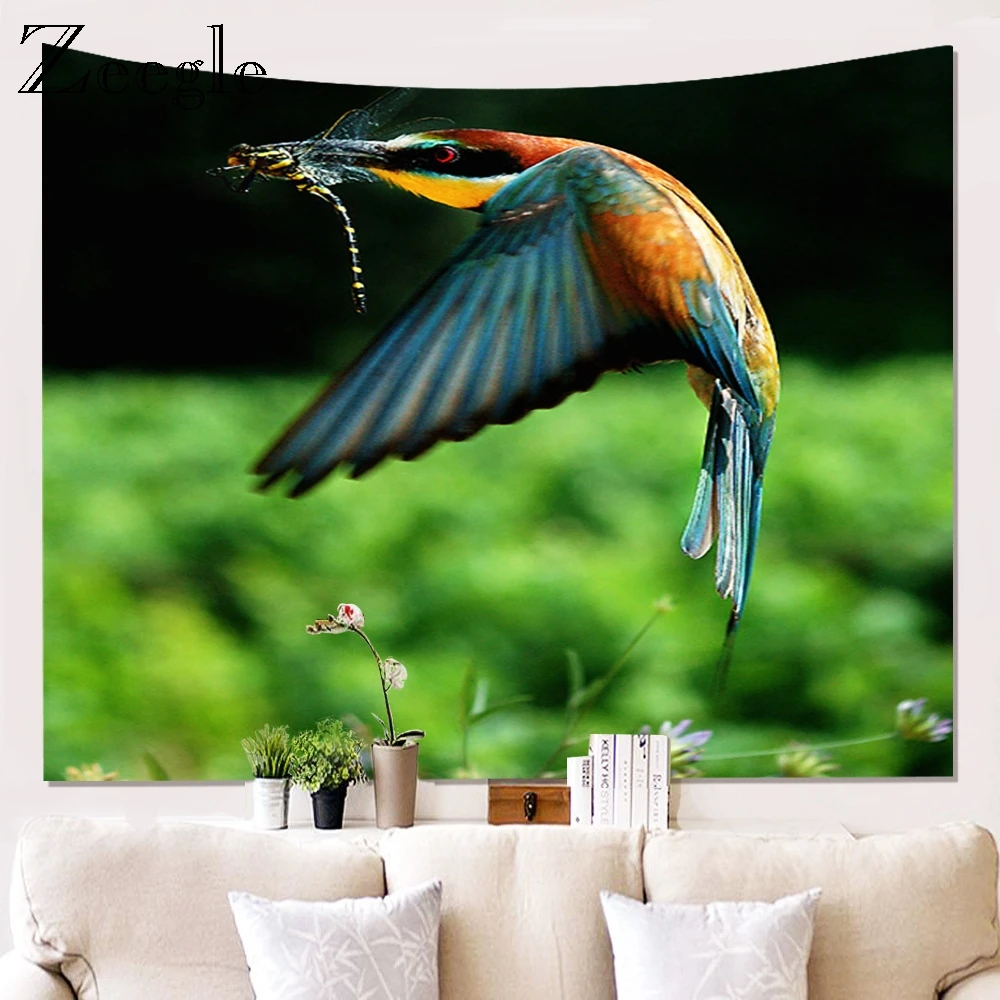 Zeegle Printed 3D Birds Wall Hanging Tapestry Background Cloth Home Decor Wall Hanging Beach Hippie Blanket Large Tapestry
