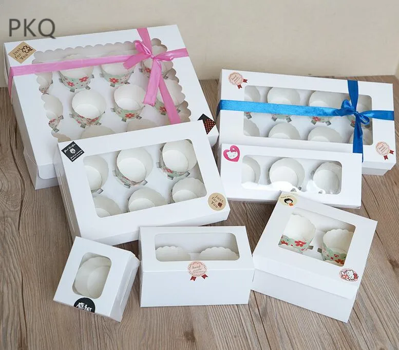 

30pcs White Paper Cupcake Box with insert Single Cake Packaging Box with PVC Window,Wedding Favor Cake Box