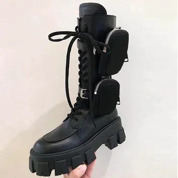 

Round Toe Chunky Platform Women's Boots Lace up Martin Boots Women Boots Women Black Punk Goth Boots Winter High Tops Military