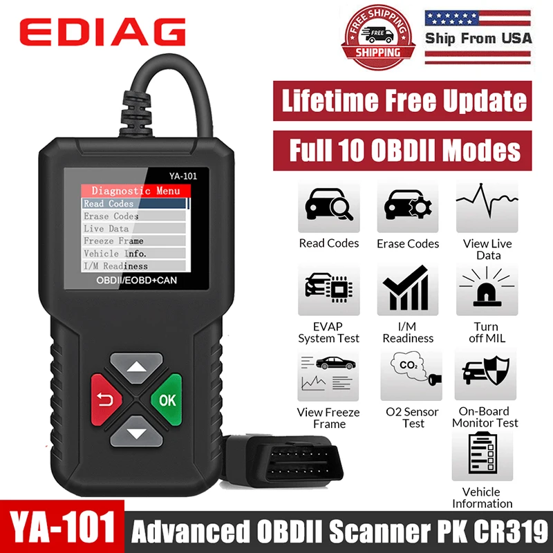YA101 OBD2/EOBD считыватель кодов USB бесплатное обновление Авто OBD2 сканер инструмент Поддержка Графика Datastream PK Cr319 AD310 Elm327 CR300 | Автомобили и мотоциклы | АлиЭкспресс