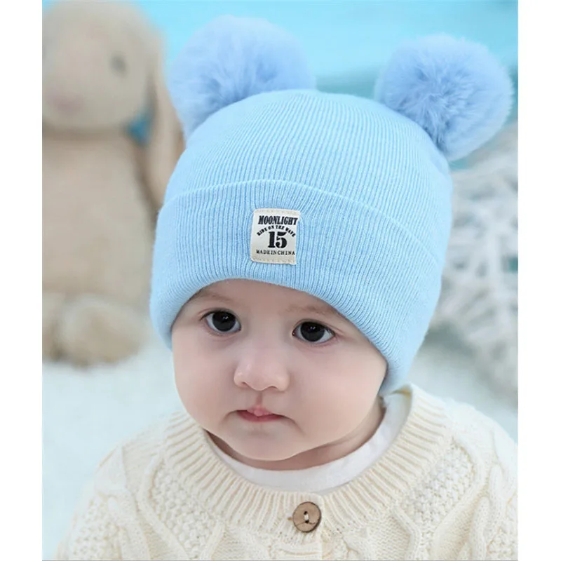 Kids Winter Cotton Hats For Newborn Baby Boy Girls Fur Ball Pom Hat Warm Crochet Beanies Cap Bebe Bonnet | Детская одежда и обувь