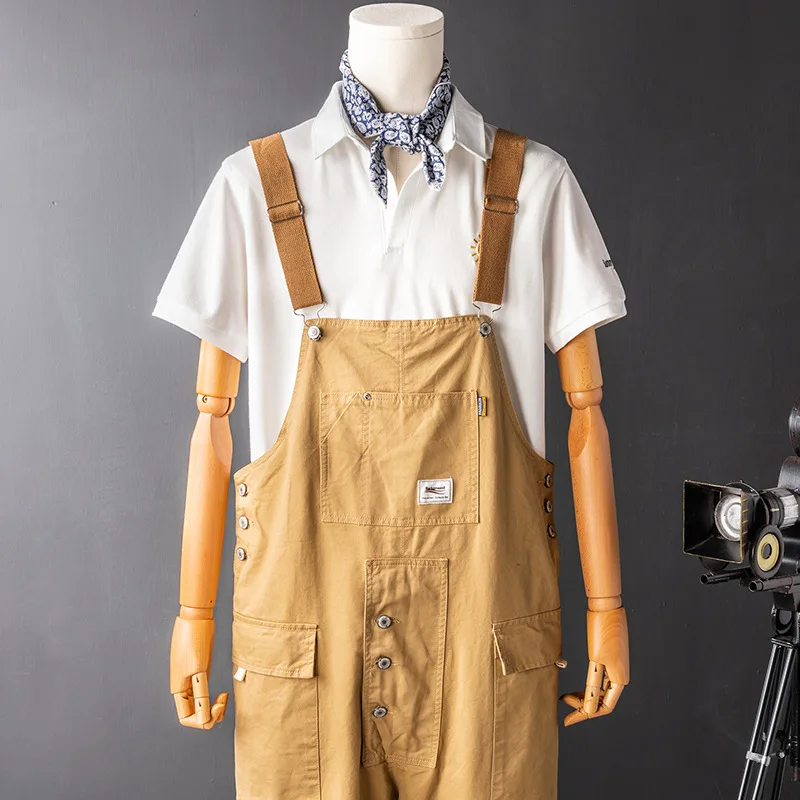 Vintage Harajuka Mens Short Sleeve Cargo Overall Multi Pockets Rompers Jumpsuits Joggers Coverall Streetwear Work Clothing S-5xl